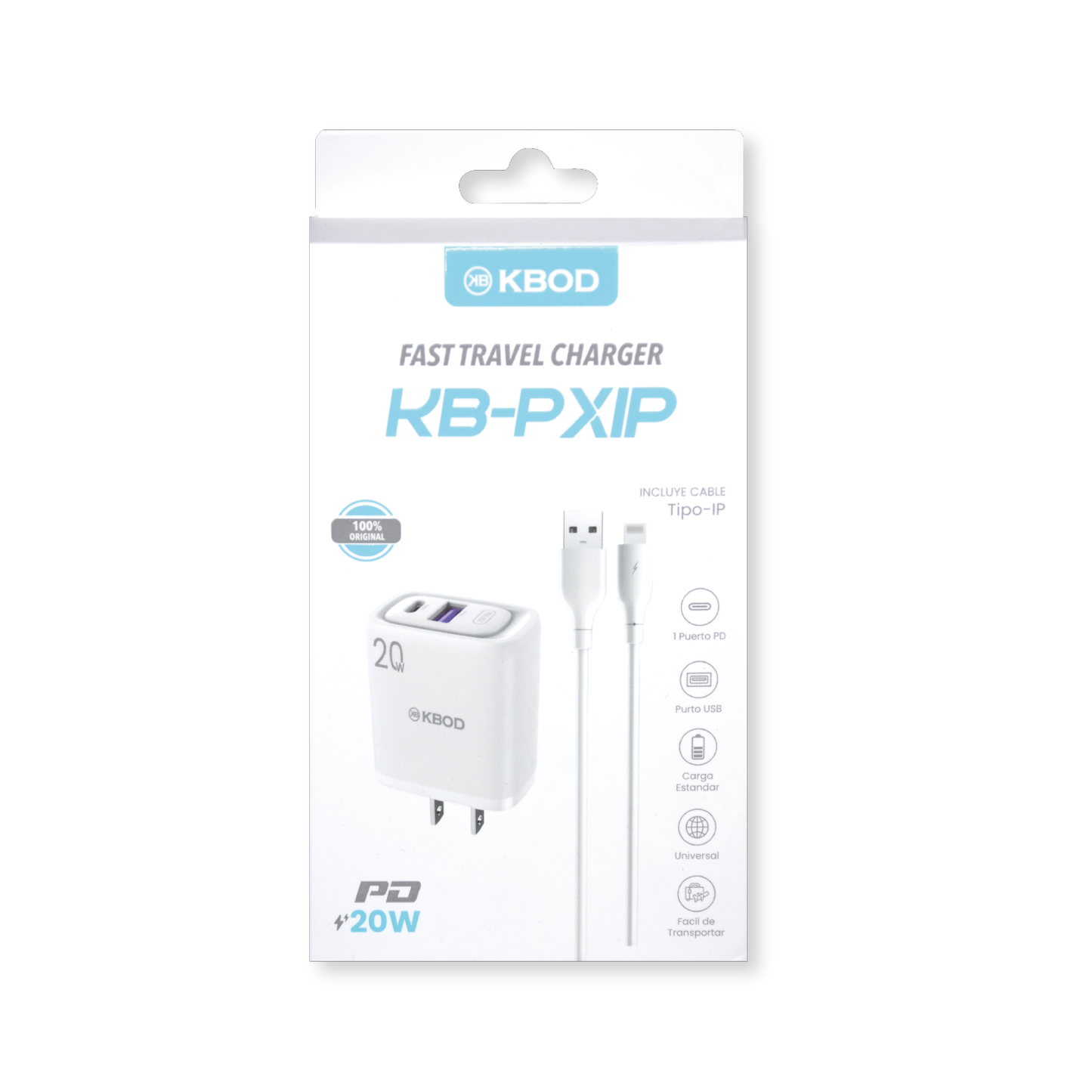 Cargador con cable Lightning para iPhone - KBOD KB-PXIP