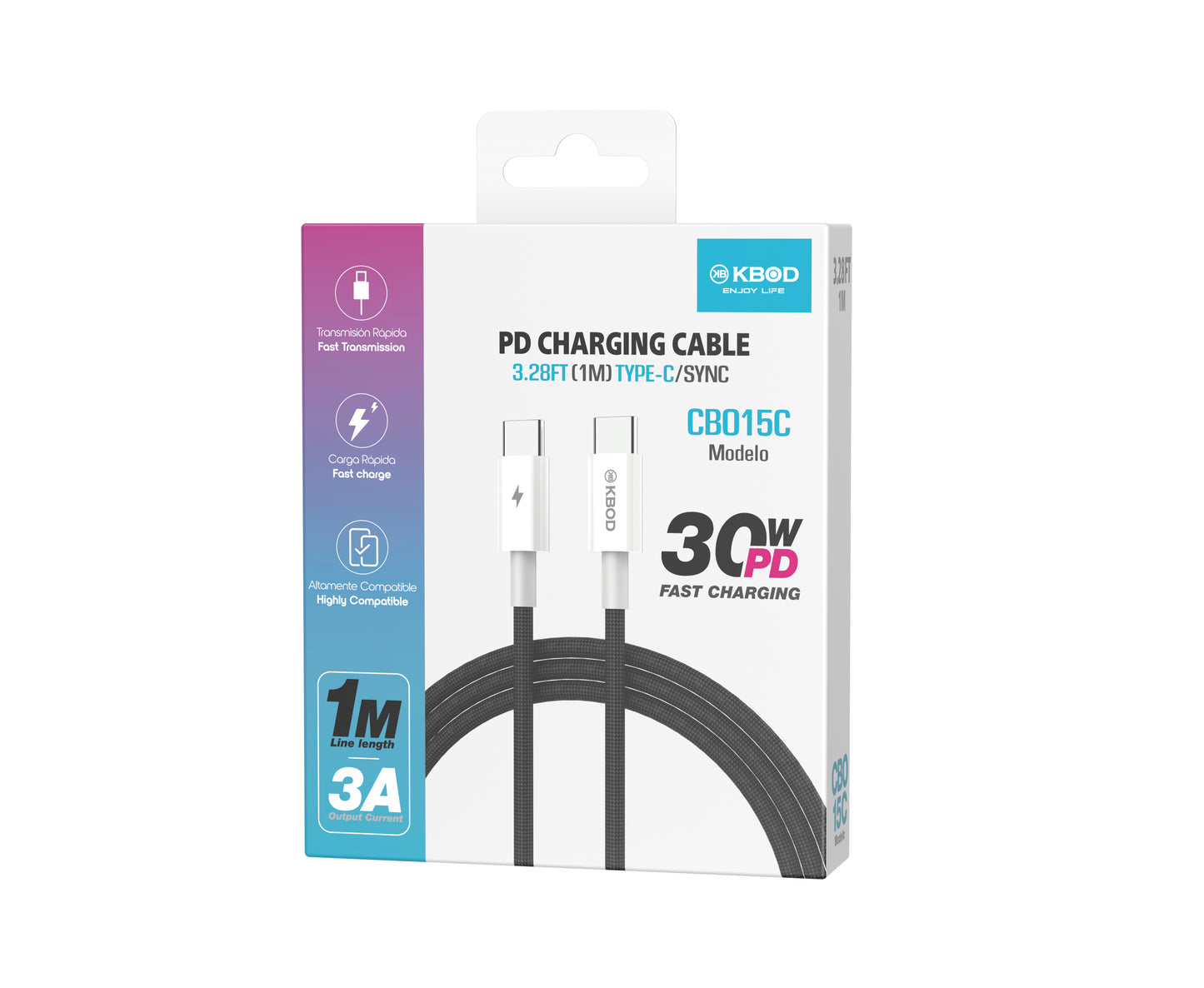 PD Cable USBC to USBC 3FT 30W CBO 15C