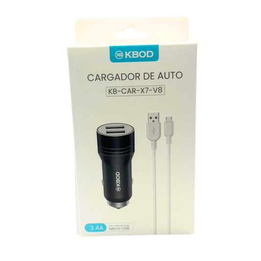 Cargador de coche USB y MicroUSB tipo V8 KBOD KB-CAR-X7-V8