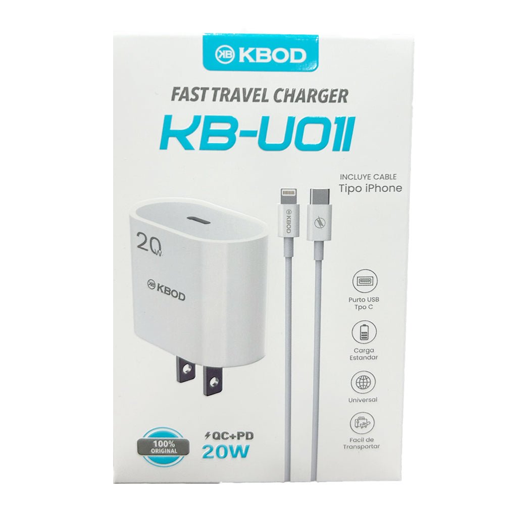 Charger with Type C to Lightning Cable for iPhone - KB - U01I - Case Bulk